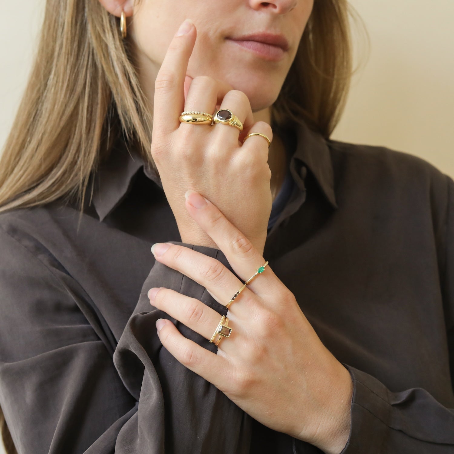 Triple Smoky Stacker ring